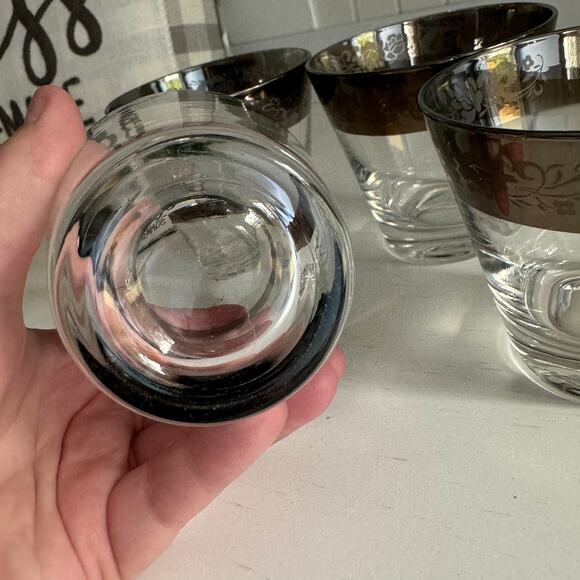 SET of 4 Vintage Queens Lusterware Silver Rimmed Glasses Barware Drinkware MCM - Picture 6 of 12